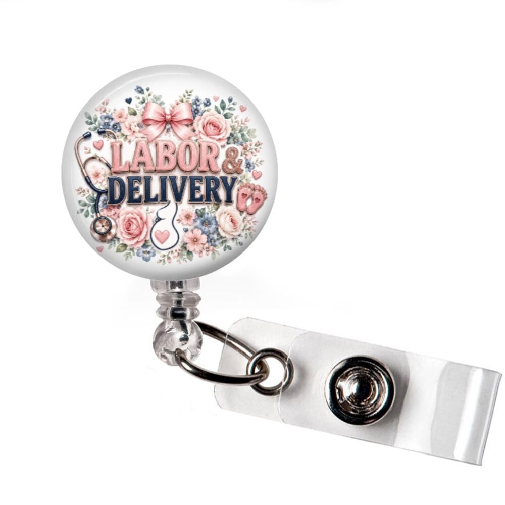 Labor And Delivery Badge Reel L&D Nurse Floral Baby Nurse ID Holder